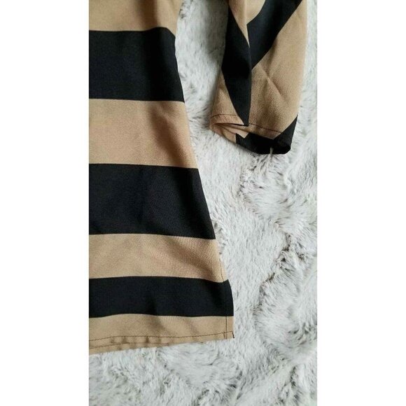 ✨️CL Ann Taylor Loft Brown Black Horizontal Stripe Lightweight Blouse Size XS - Picture 5 of 8